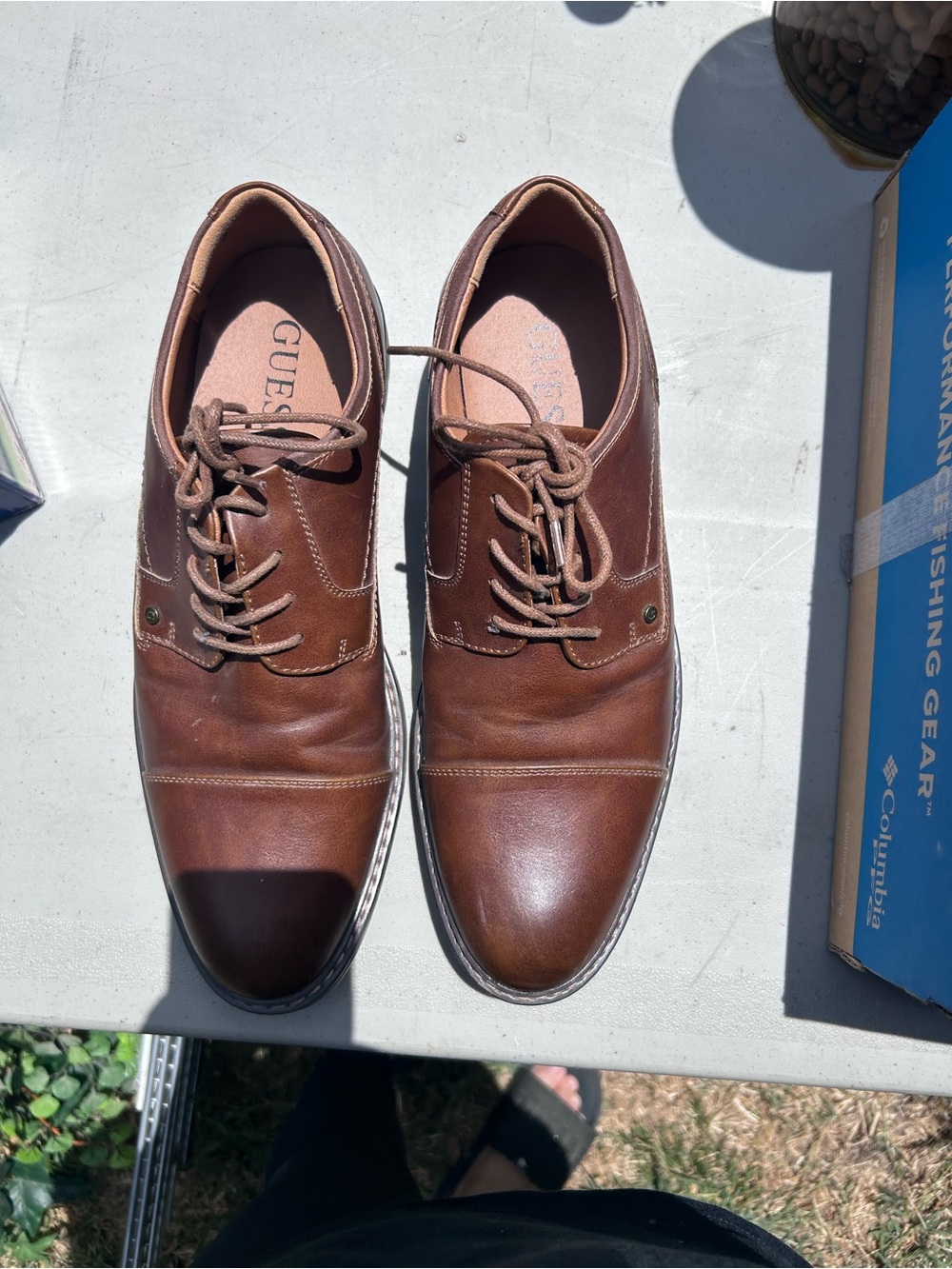 GUESS Men's Brown Leather Lace-Up Oxfords